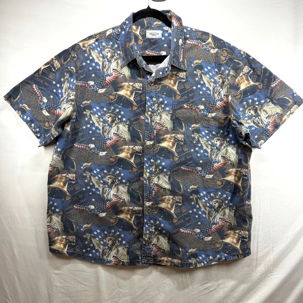 American Legacy XL Patriotic USA Flag Statue of Liberty Button Shirt 100% Cotton